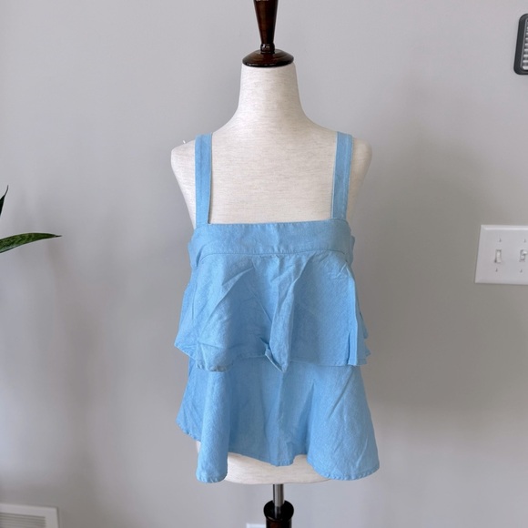 Abound Linen Blend Blue Layered Tank Top - Picture 1 of 5